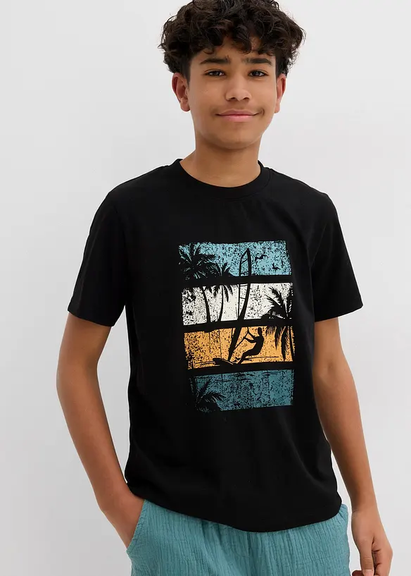 T-Shirt aus reiner Bio Baumwolle in schwarz von vorne (im Anschnitt) - bonprix