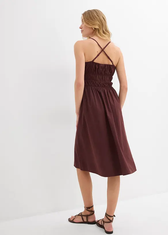 Trägerkleid aus reiner Bio-Baumwolle in braun von hinten (Totalaufnahme) - bonprix