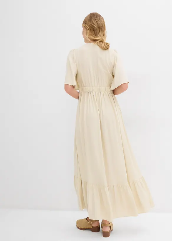 Maxikleid aus fließender Viskose in beige von hinten (Totalaufnahme) - bonprix