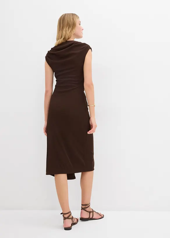 Drapiertes Midikleid in Rippoptik in braun von hinten (Totalaufnahme) - bonprix