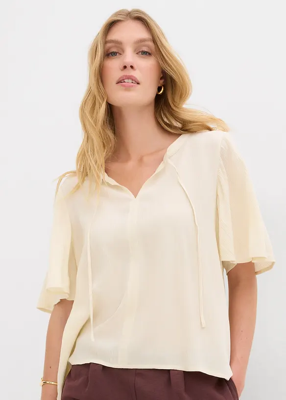 Tunikabluse aus fließender Viskose in beige von vorne (im Anschnitt) - bonprix