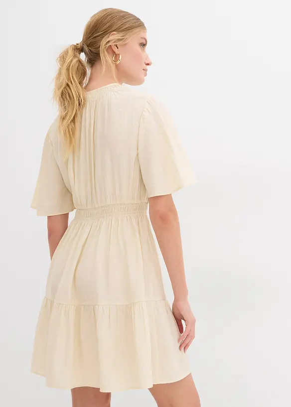 Minikleid aus fließendem Viskose-Mix in beige von hinten (Totalaufnahme) - bonprix Minikleid aus fließendem Viskose-Mix in beige von hinten (Totalaufnahme) - bonprix