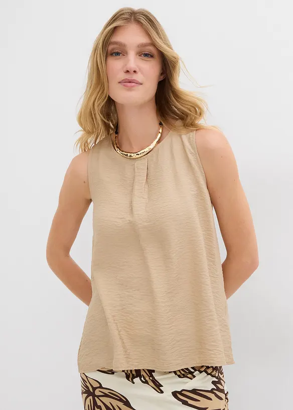 Blusentop aus fließendem Viskose-Mix in beige von vorne (im Anschnitt) - bonprix Blusentop aus fließendem Viskose-Mix in beige von vorne (im Anschnitt) - bonprix