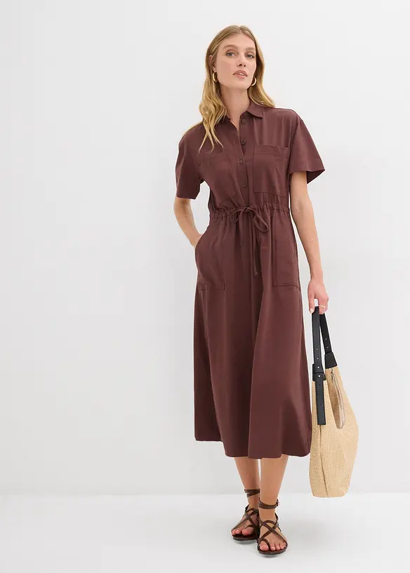 Jerseykleid aus Baumwoll-Stretch in braun von vorne (Totalaufnahme) - bonprix