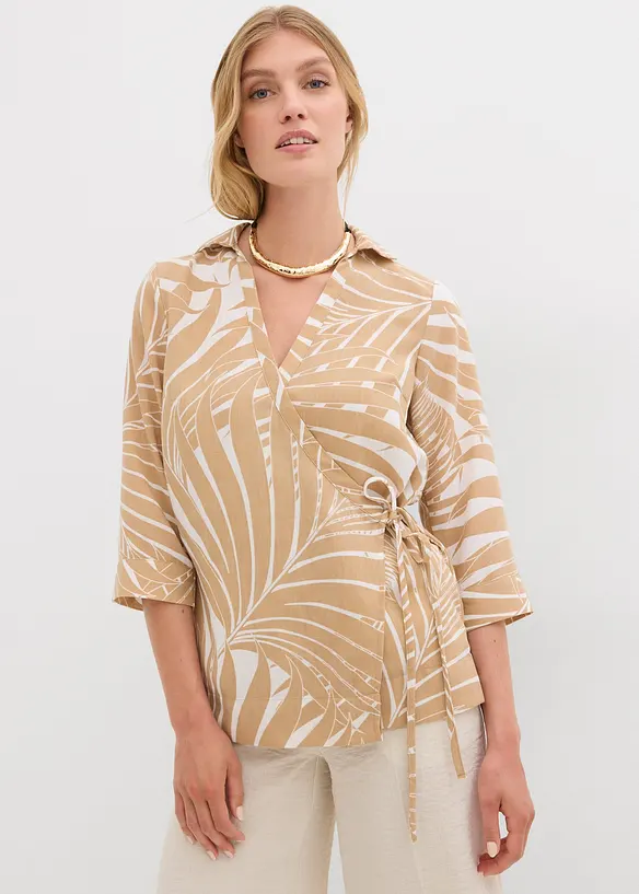 Kimono-Bluse in Leinenoptik in weiß von vorne (im Anschnitt) - bonprix Kimono-Bluse in Leinenoptik in weiß von vorne (im Anschnitt) - bonprix