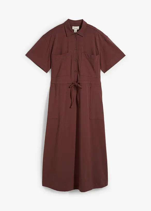 Jerseykleid aus Baumwoll-Stretch in braun von vorne - bonprix