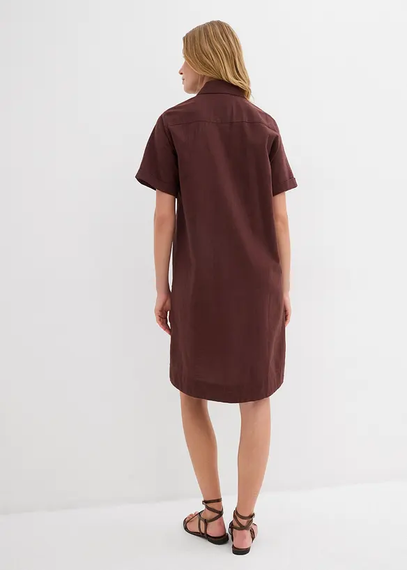 Hemdblusenkleid aus reiner Baumwolle in braun von hinten (Totalaufnahme) - bonprix