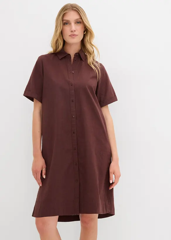 Hemdblusenkleid aus reiner Baumwolle in braun von vorne (Totalaufnahme) - bonprix