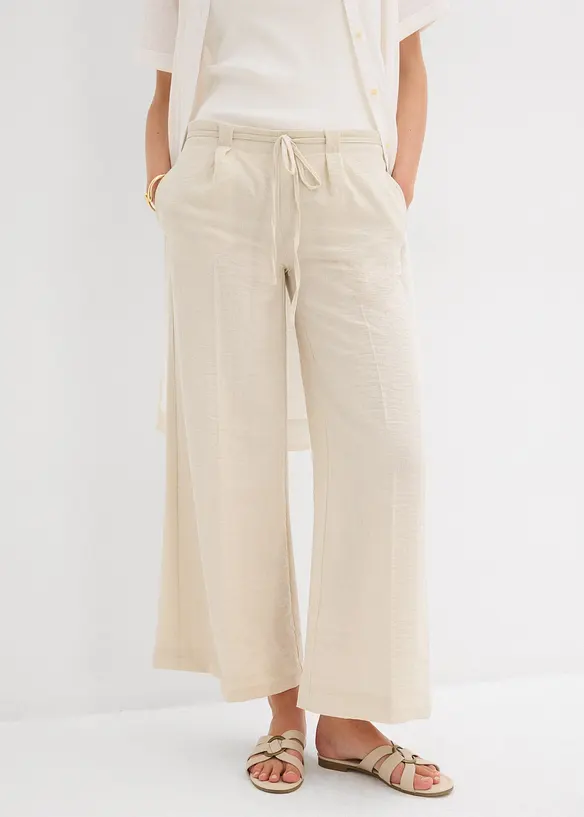 Culotte aus fließendem Viskose-Mix in beige von vorne - bonprix