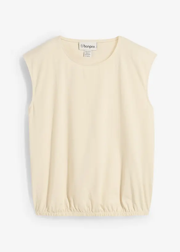Shirt mit elastischem Bündchen in beige von vorne - bonprix