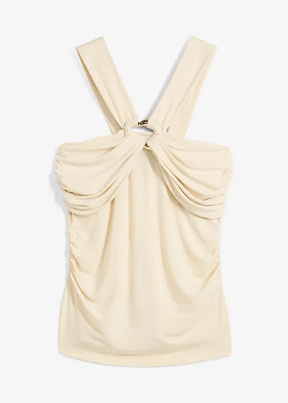 Neckholder-Top mit gehämmerter Deko-Schnalle in beige von vorne - bonprix