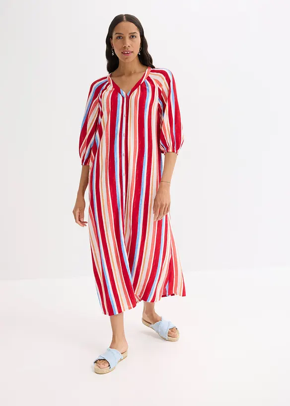 gestreiftes Kaftan-Kleid aus strukturierter Viskose in rot von vorne (Totalaufnahme) - bonprix gestreiftes Kaftan-Kleid aus strukturierter Viskose in rot von vorne (Totalaufnahme) - bonprix