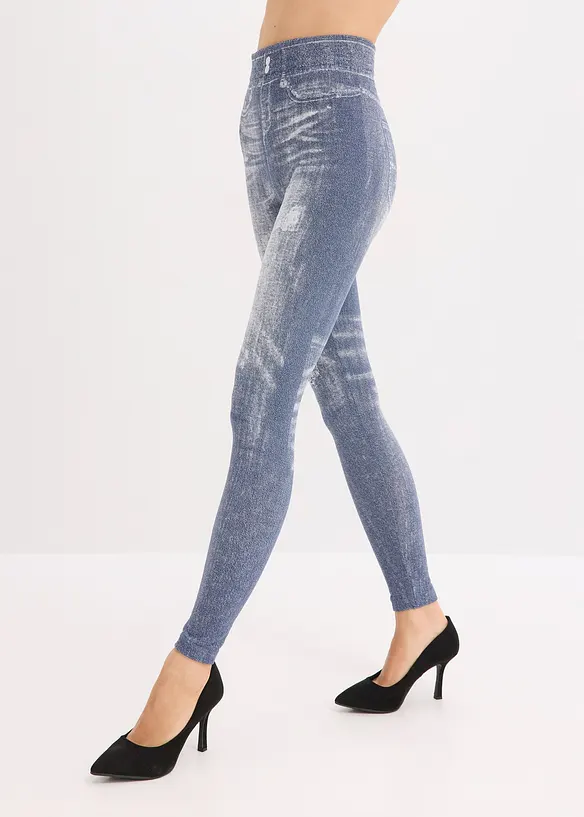 Thermo-Strumpfleggings mit weicher Innenseite in blau von vorne - bonprix