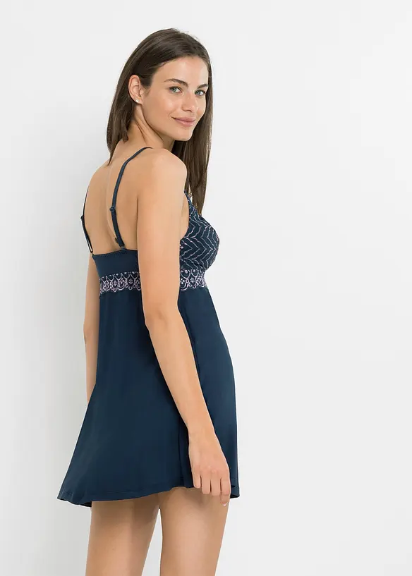 Negligé aus Viskose in blau von hinten (Totalaufnahme) - bonprix