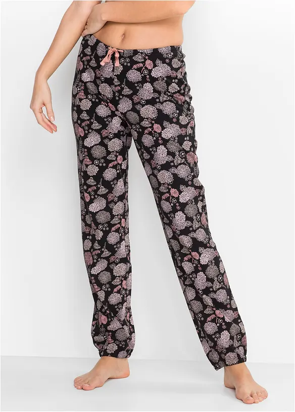 Lange Pyjamahose aus reiner Bio-Baumwolle(2er Pack) in schwarz von vorne - bonprix