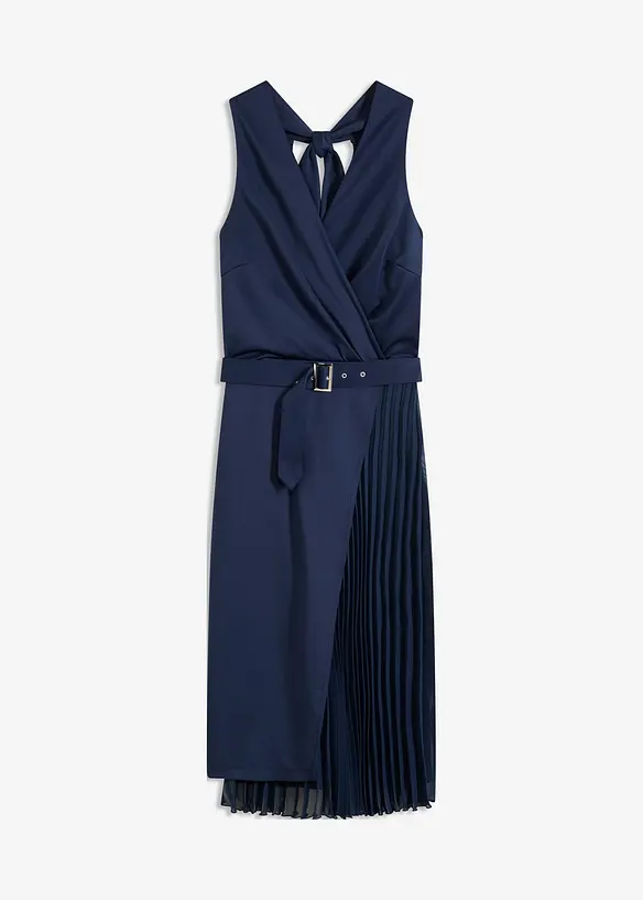 Midikleid in Wickel-Optik mit Plissee-Einsatz in blau von vorne - bonprix