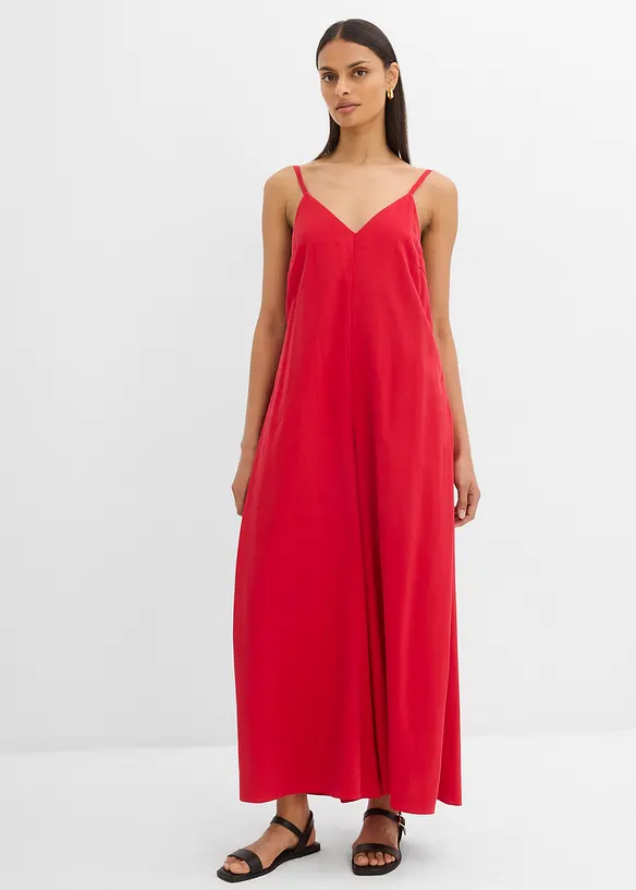 Jumpsuit mit verstellbaren Trägern aus Viskose-Mix in rot von vorne (Totalaufnahme) - bonprix Jumpsuit mit verstellbaren Trägern aus Viskose-Mix in rot von vorne (Totalaufnahme) - bonprix