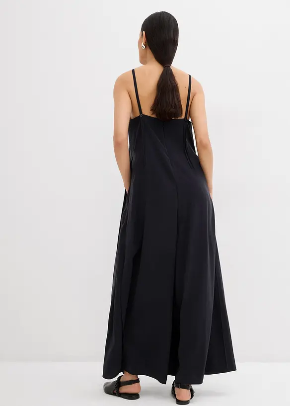 Jumpsuit mit verstellbaren Trägern aus Viskose-Mix in schwarz von hinten (Totalaufnahme) - bonprix