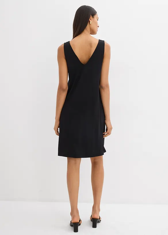 Fließendes Trägerkleid mit V-Ausschnitt in schwarz von hinten (Totalaufnahme) - bonprix