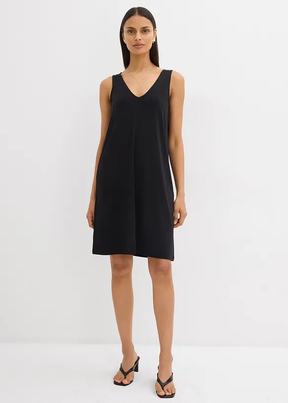 Fließendes Trägerkleid mit V-Ausschnitt in schwarz von vorne (Totalaufnahme) - bonprix