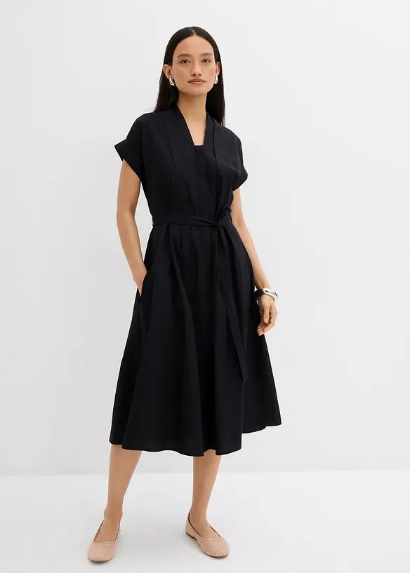 Kaftan-Kleid aus reiner Baumwolle in schwarz von vorne (Totalaufnahme) - bonprix Kaftan-Kleid aus reiner Baumwolle in schwarz von vorne (Totalaufnahme) - bonprix