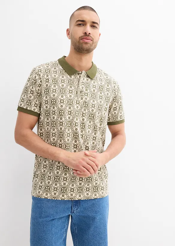 Poloshirt aus Bio-Baumwolle, Kurzarm in beige von vorne (im Anschnitt) - bonprix