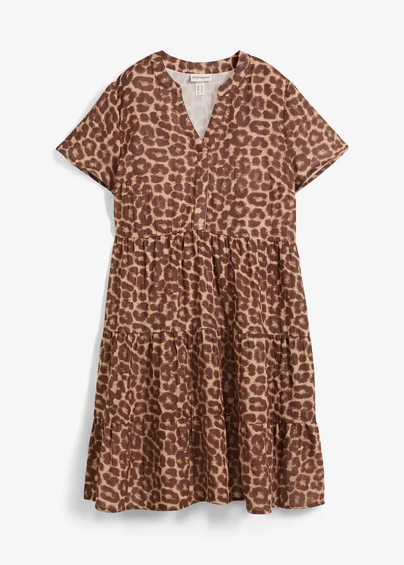 Musselin-Minikleid aus reiner Baumwolle in braun von vorne - bonprix