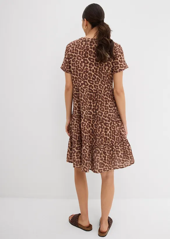 Musselin-Minikleid aus reiner Baumwolle in braun von hinten (Totalaufnahme) - bonprix