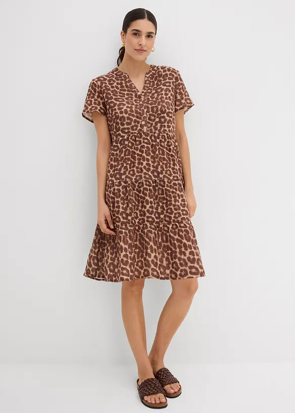 Musselin-Minikleid aus reiner Baumwolle in braun von vorne (Totalaufnahme) - bonprix