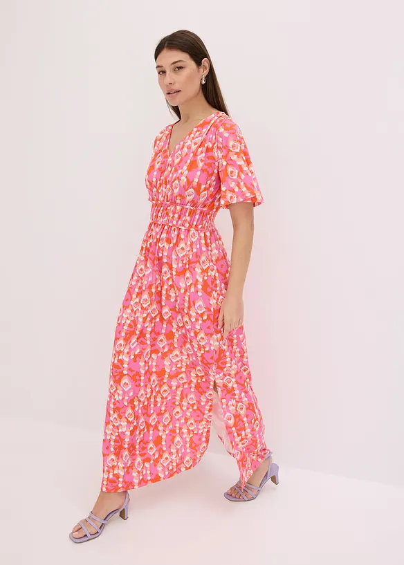Maxikleid aus fließendem Viskose-Mix in pink von vorne (Totalaufnahme) - bonprix Maxikleid aus fließendem Viskose-Mix in pink von vorne (Totalaufnahme) - bonprix