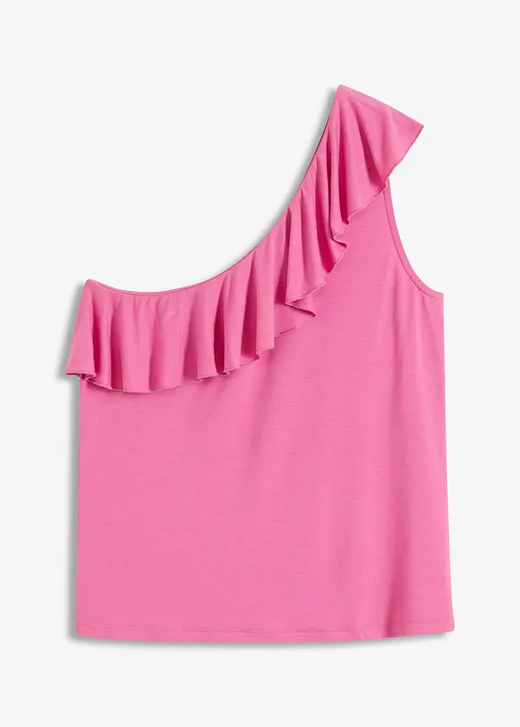 One-Shoulder-Top mit Volant aus softem Viskose-Mix in pink von vorne - bonprix