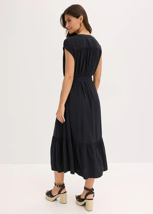 Hemdblusenkleid aus fließender Viscose in schwarz von hinten (Totalaufnahme) - bonprix