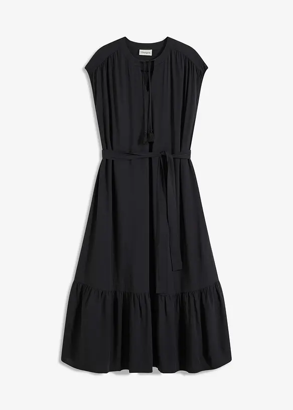 Hemdblusenkleid aus fließender Viscose in schwarz von vorne - bonprix