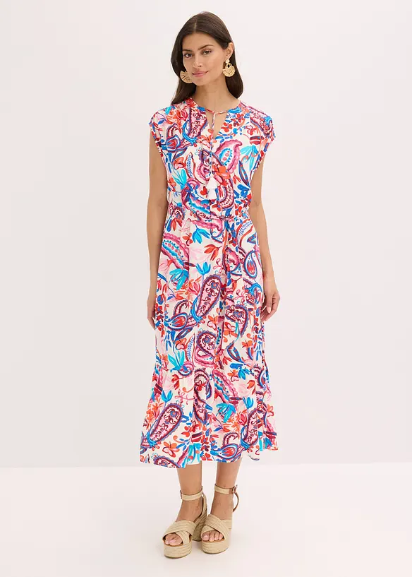 Hemdblusenkleid aus fließender Viscose in weiß von vorne (Totalaufnahme) - bonprix