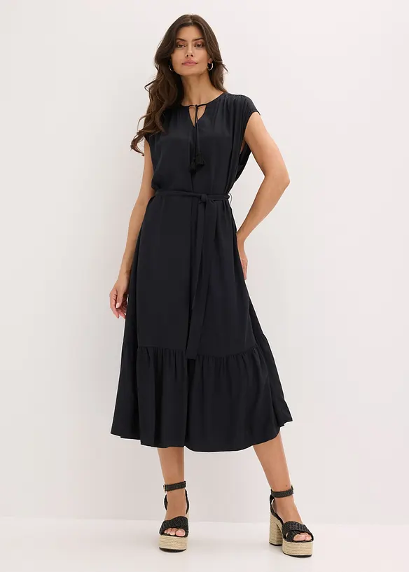 Hemdblusenkleid aus fließender Viscose in schwarz von vorne (Totalaufnahme) - bonprix