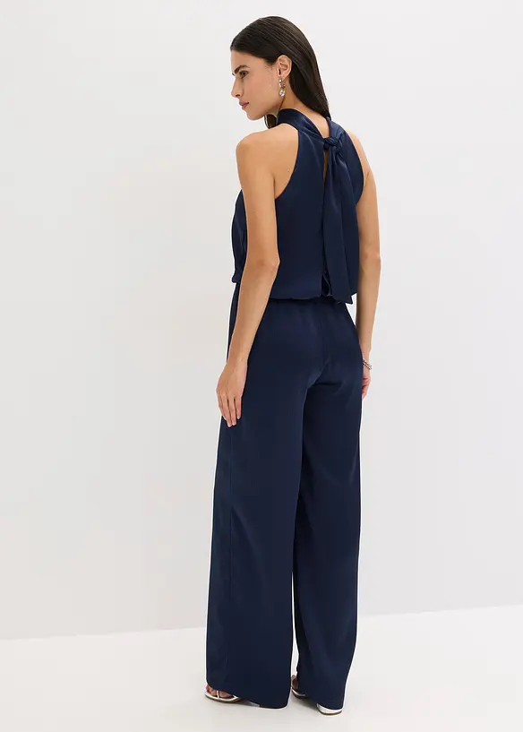 Overall aus strukturiertem Satin in blau von hinten (Totalaufnahme) - bonprix