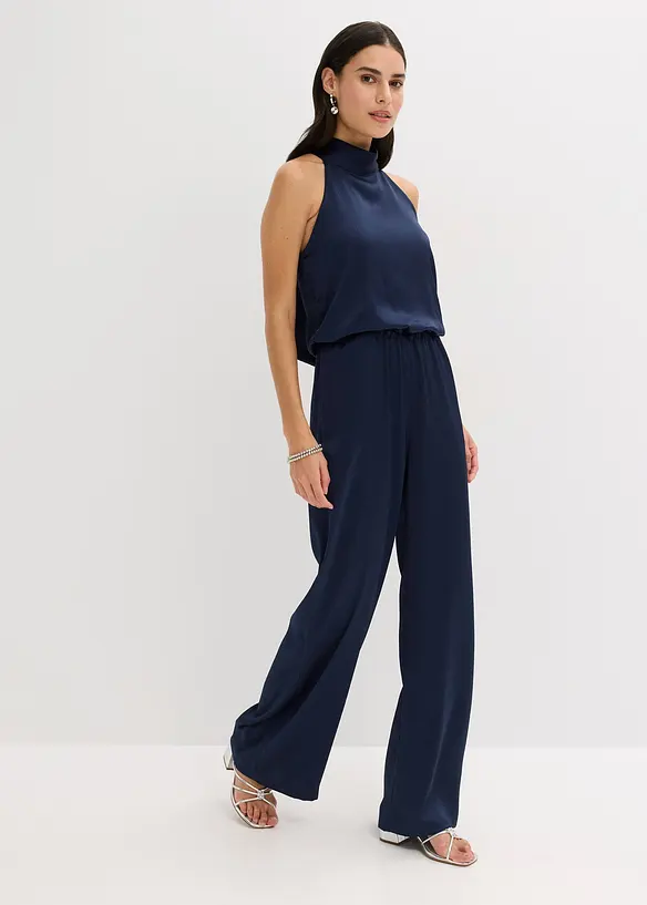 Overall aus strukturiertem Satin in blau von vorne (Totalaufnahme) - bonprix