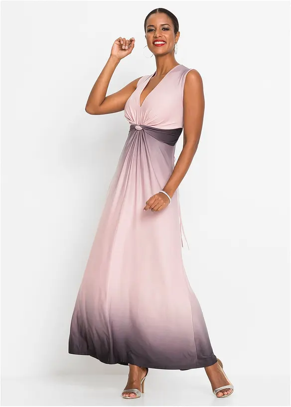 Jerseykleid mit Drapierung in rosa von vorne (Totalaufnahme) - bonprix