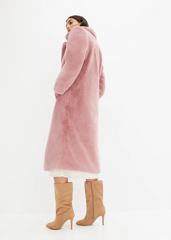 Fellimitat-Mantel in rosa von hinten (Totalaufnahme) - bonprix