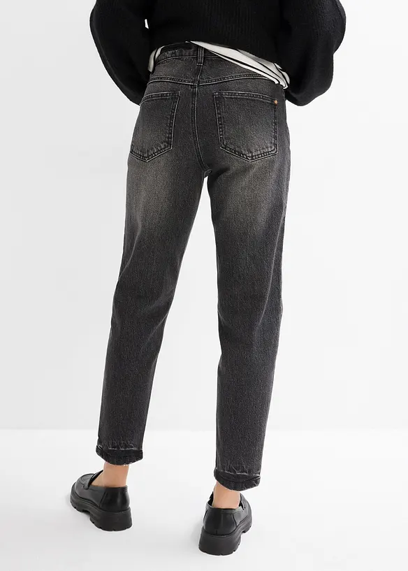 Mom Jeans High Waist, cropped in schwarz von hinten - bonprix