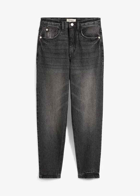 Mom Jeans High Waist, cropped in schwarz von vorne - bonprix