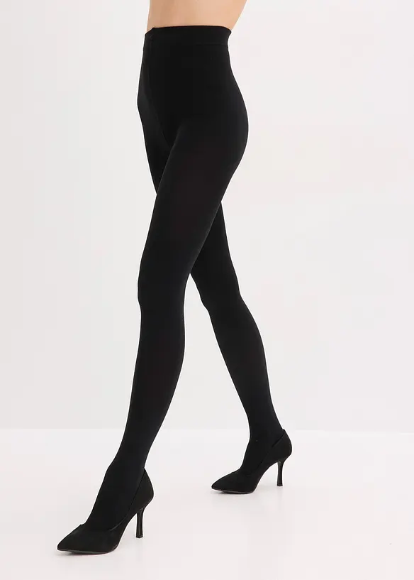 Thermo-Strumpfhose mit softem Fleece 140 DEN in schwarz von vorne - bonprix