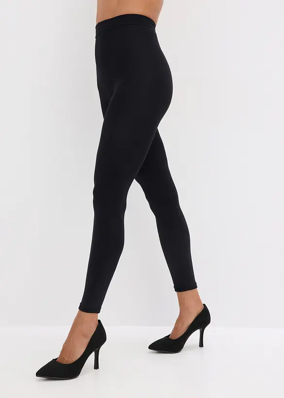 Thermo-Strumpfleggings mit softem Fleece 140 DEN in schwarz von vorne - bonprix