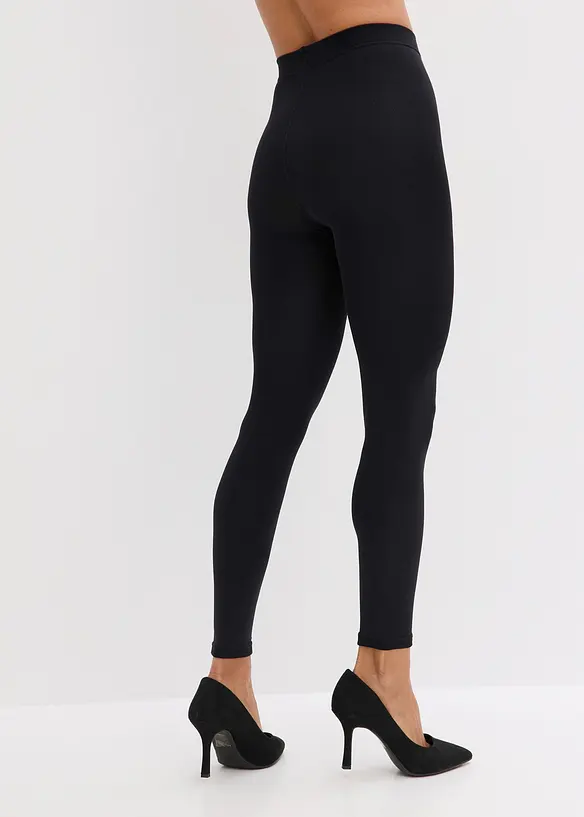 Thermo-Strumpfleggings mit softem Fleece 140 DEN in schwarz von hinten - bonprix
