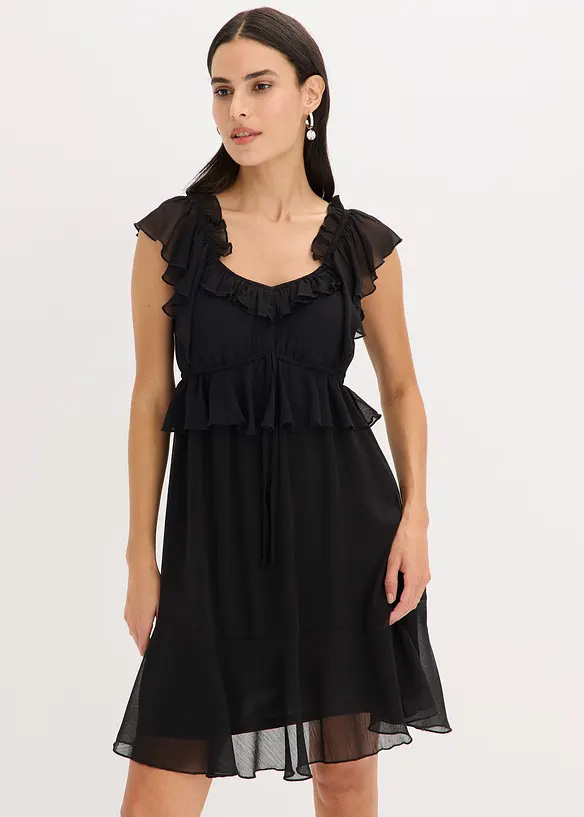 Chiffonkleid in A-Linie in schwarz von vorne (Totalaufnahme) - bonprix Chiffonkleid in A-Linie in schwarz von vorne (Totalaufnahme) - bonprix