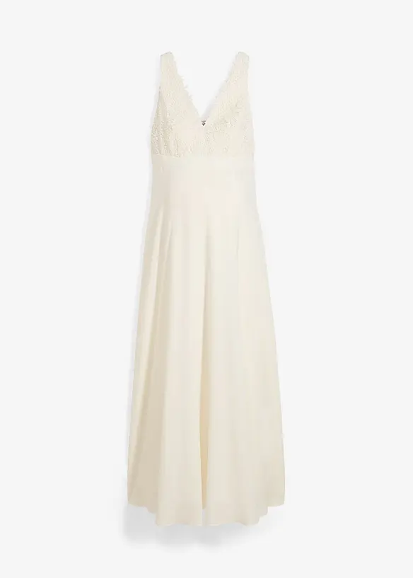 Umstands-Hochzeitskleid aus Spitze, Satin und Georgette in weiß von vorne - bonprix