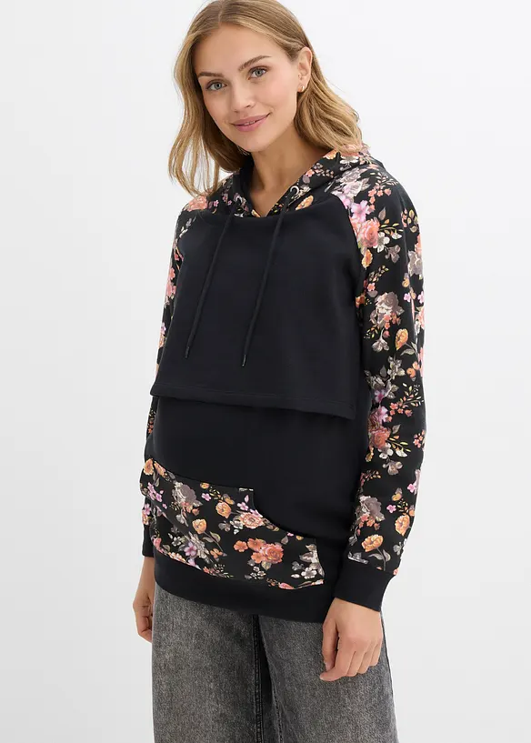 Weiches 2-in-1 Umstands-und Stillsweatshirt in schwarz von vorne (im Anschnitt) - bonprix Weiches 2-in-1 Umstands-und Stillsweatshirt in schwarz von vorne (im Anschnitt) - bonprix