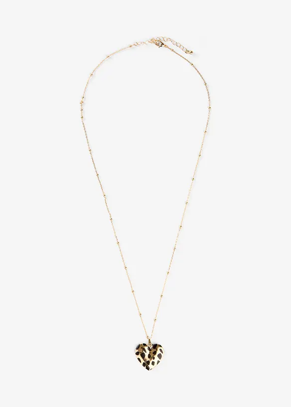 Kette mit Herzanhänger in Leo-Optik in gold von vorne - bonprix