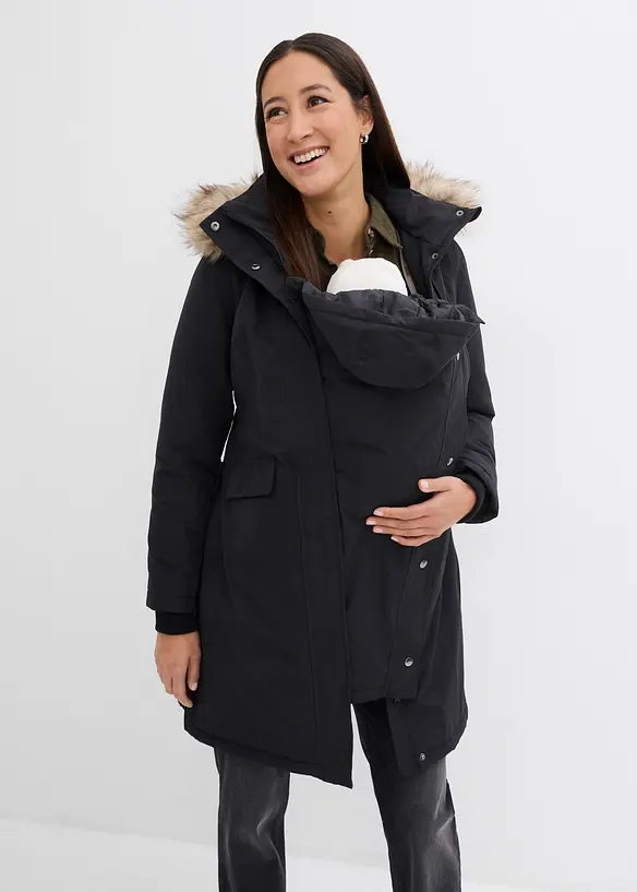 3-in-1 wind-und wasserdichter Umstandsmantel mit Trageeinsatz in schwarz von vorne (Totalaufnahme) - bonprix 3-in-1 wind-und wasserdichter Umstandsmantel mit Trageeinsatz in schwarz von vorne (Totalaufnahme) - bonprix