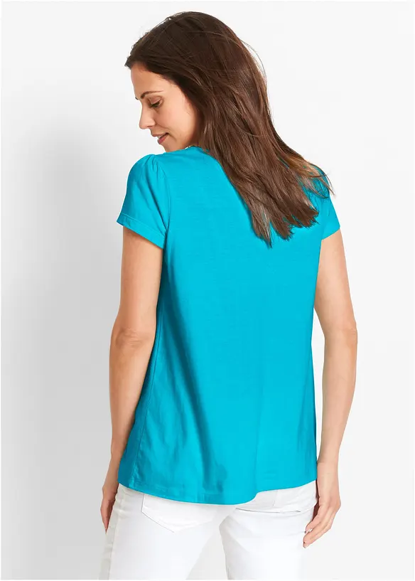 Baumwoll Shirt mit Spitze, Kurzarm in blau von hinten (im Anschnitt) - bonprix Baumwoll Shirt mit Spitze, Kurzarm in blau von hinten (im Anschnitt) - bonprix